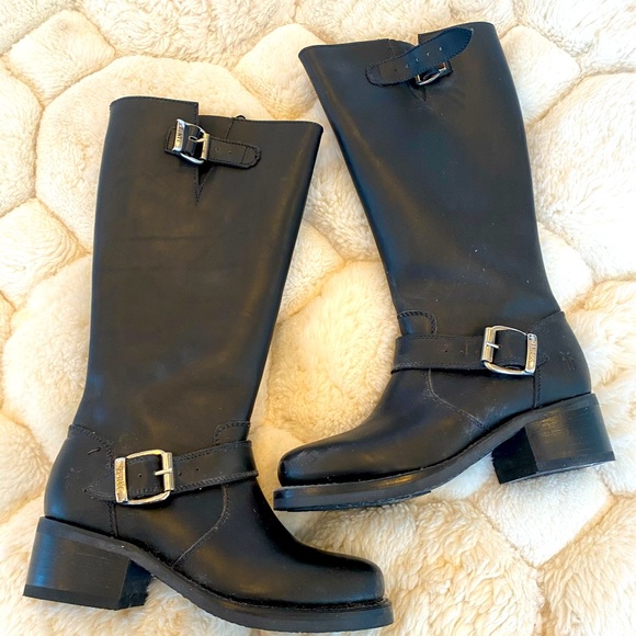 Frye Shoes - Black Frye Motorcycle Boots 7.5